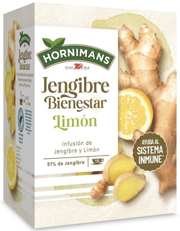 Hornimans Jengibre Bienestar Limón 15 Sobres – Infusión Natural para el Sistema Inmune