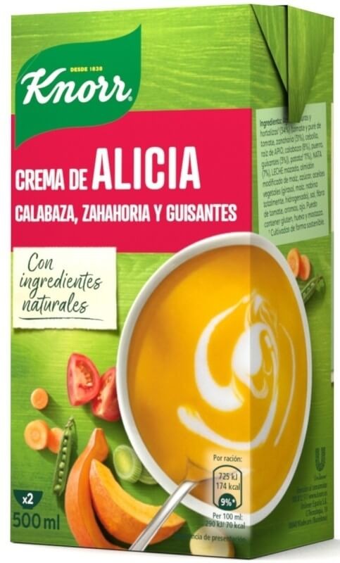 Knorr Crema de Alicia Calabaza, Zanahoria y Guisantes 500 ml - Nutrición y Sabor en Cada Cuchara