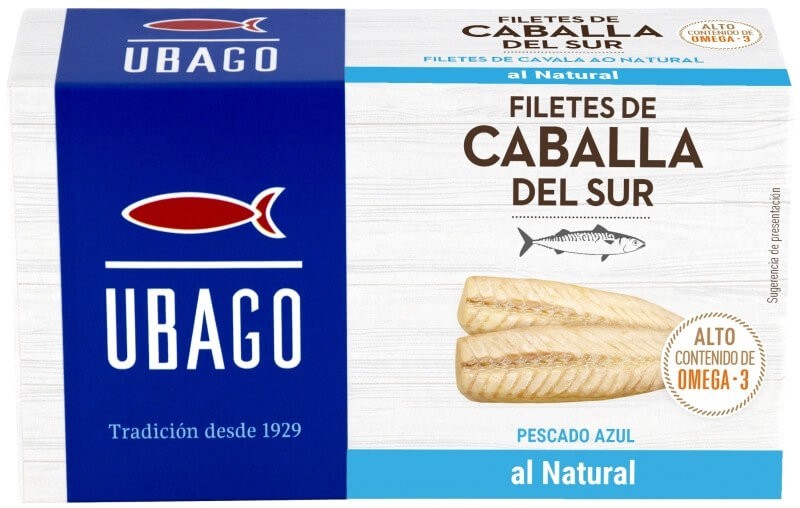 Ubago Filetes de Caballa del Sur al Natural 125g - Nutrición Saludable con Omega 3