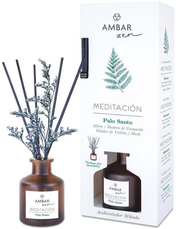 Ámbar Zen Ambientador Mikado Meditación Palo Santo 40 ml - Relájate con Aromas Naturales