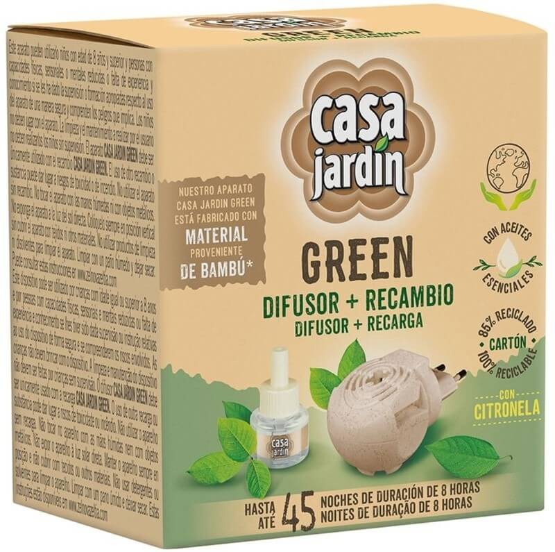 Casa Jardín Green Difusor Eléctrico + Recambio con Citronela – Protección Natural y Sostenible para 45 Noches