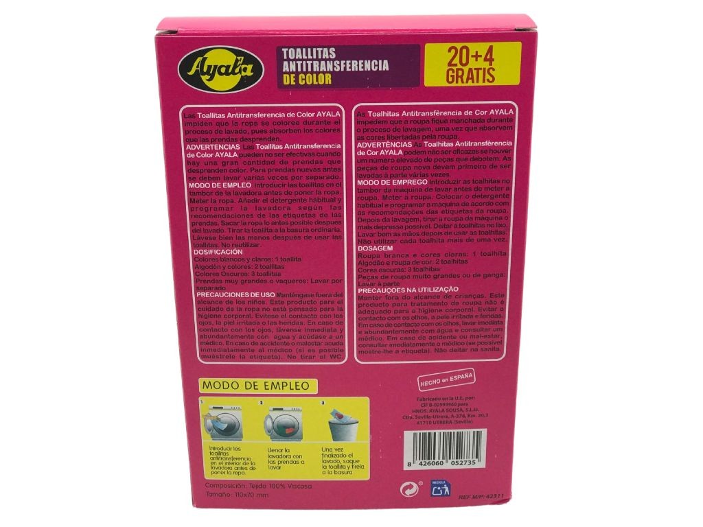 Ayala Toallitas Antitransferencia de Color – Formato Ahorro 20 + 4 Gratis