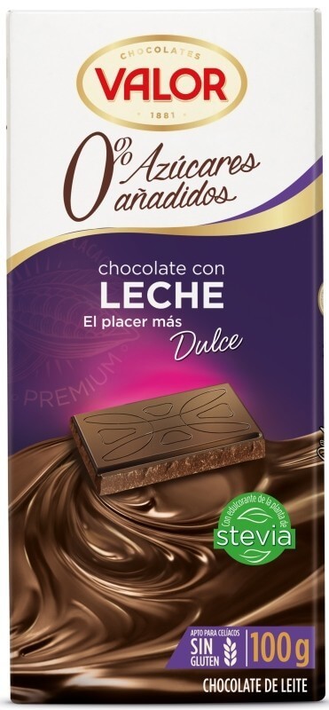 Valor Chocolate con Leche 0% Azúcares Stevia 100G