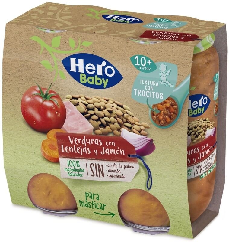 Hero Baby Verduras con Lantejas y Jamón Pk2 235G