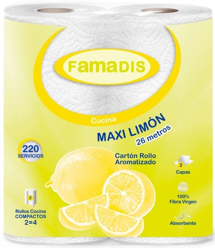 Famadis Maxi Limón Papel de Cocina Pack 12 Paquetes (24 Rollos, 26 m)