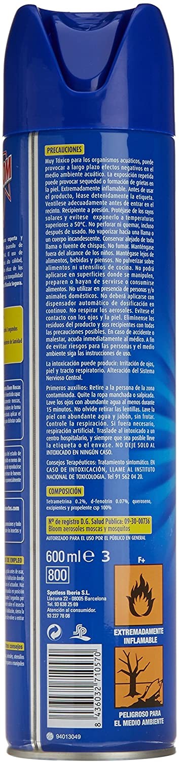 Bloom Instant Insecticida Moscas y Mosquitos 600 ml - Spray Antimosquitos con Acción Inmediata y 100% Eficacia