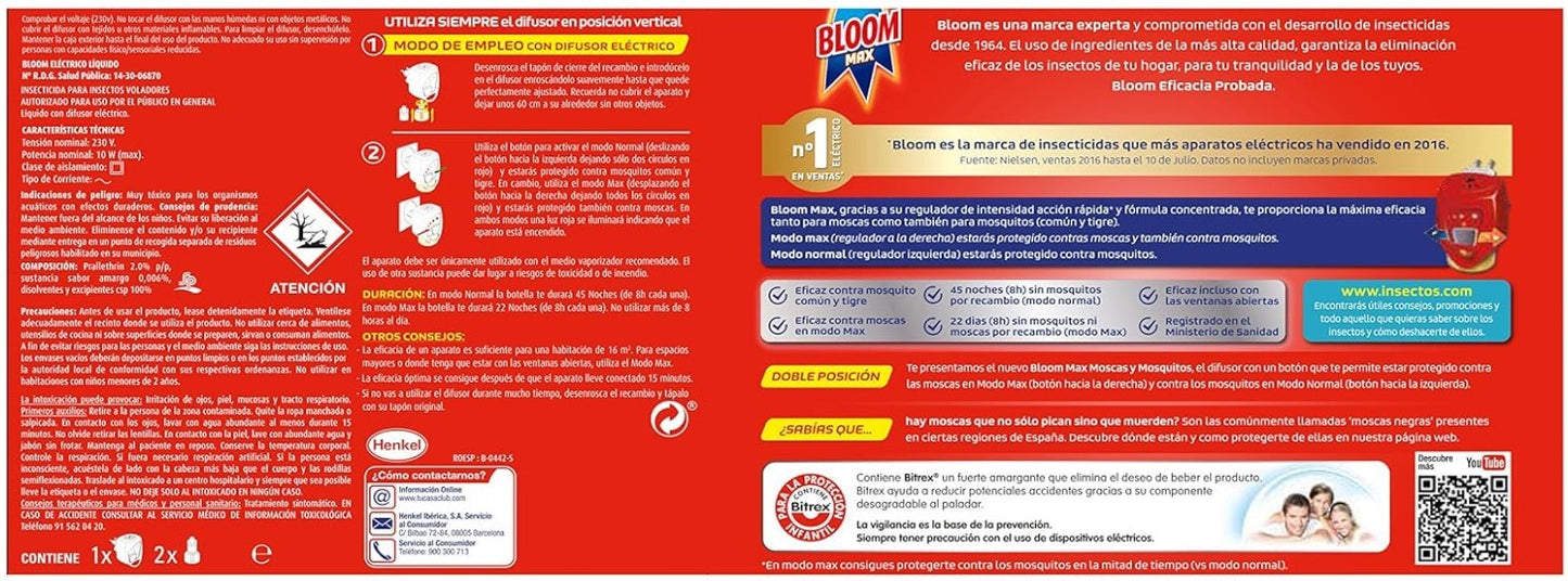 Bloom Max Pack 1 Aparato + 2 Recambios – Protección Ajustable Hasta 90 Noches Contra Mosquitos