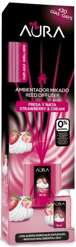 Aura Ambientador Mikado Reed Difuser Fresa y Nata 30Ml