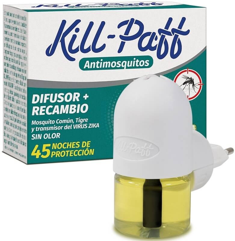 Kill-Paff Antimosquitos Difusor + Recambio 45 Noches – Protección Sin Olor Contra Mosquitos Comunes y Tigre