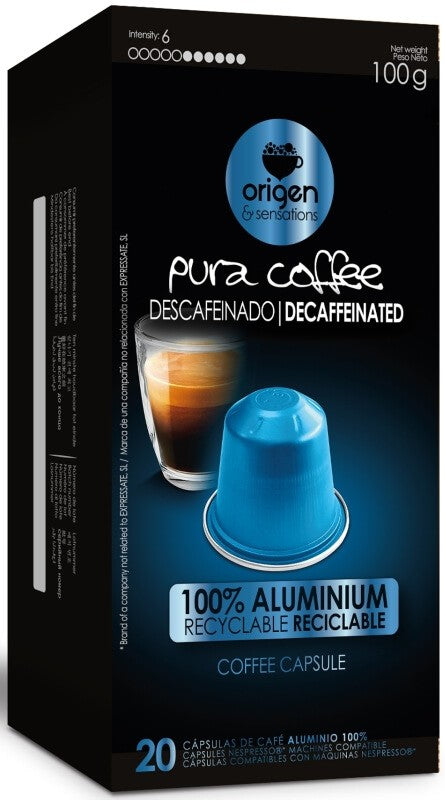 Origen Cafe Descafeinado 100% Aluminium 20 Capsulas 100G