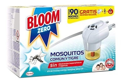 Bloom Zero Insecticida Mosquitos Común y Tigre 1 Aparato + 2 Recambios - Protección Segura para Toda la Familia