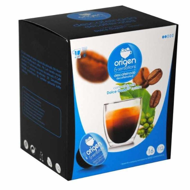 Origen & Sensations Cápsulas de Café Descafeinado 16 Cápsulas - Sabor y Aroma sin Cafeína