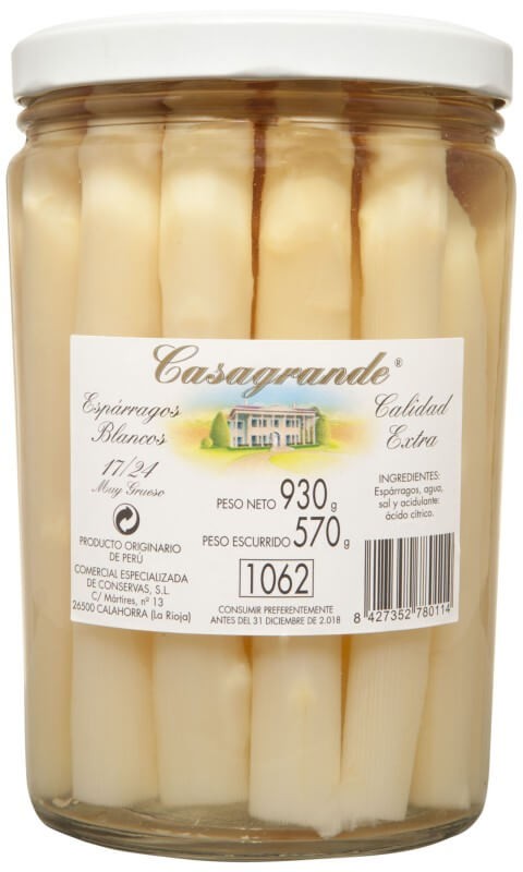 Casagrande Espárrago Blanco 1724 Unidades Peso Neto 1 kg Peso Escurrido 570 gr