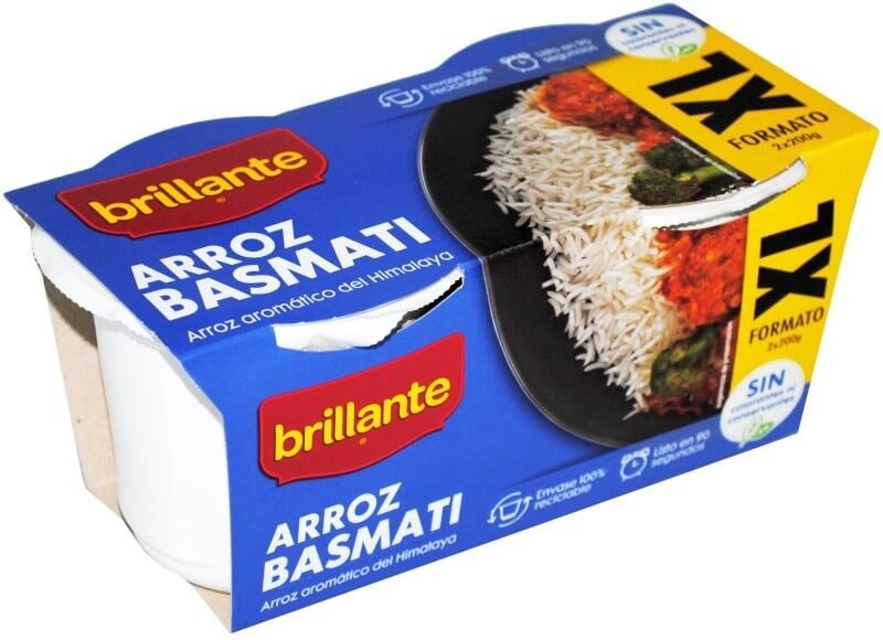 Brillante Arroz Basmati 200g Pack de 2 – El Arroz Aromático del Himalaya Listo en 90 Segundos