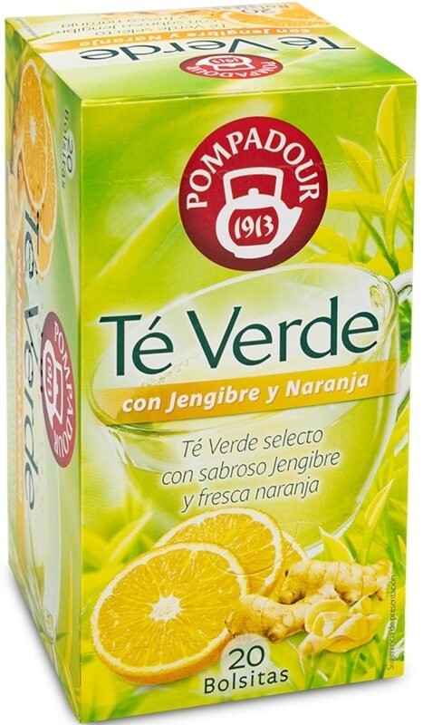 POMPADOUR Té Verde con Jengibre y Naranja 20 Bolsitas - Energía Natural y Sabor Refrescante