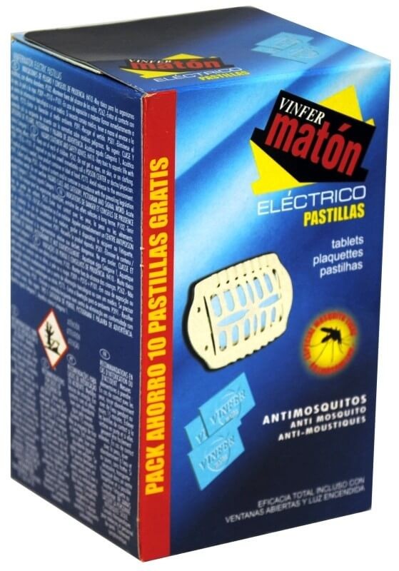 Vinfer Matón Eléctrico Antimosquitos con Aparato + 10 Pastillas – Protección Nocturna Eficaz Contra Mosquitos en el Hogar