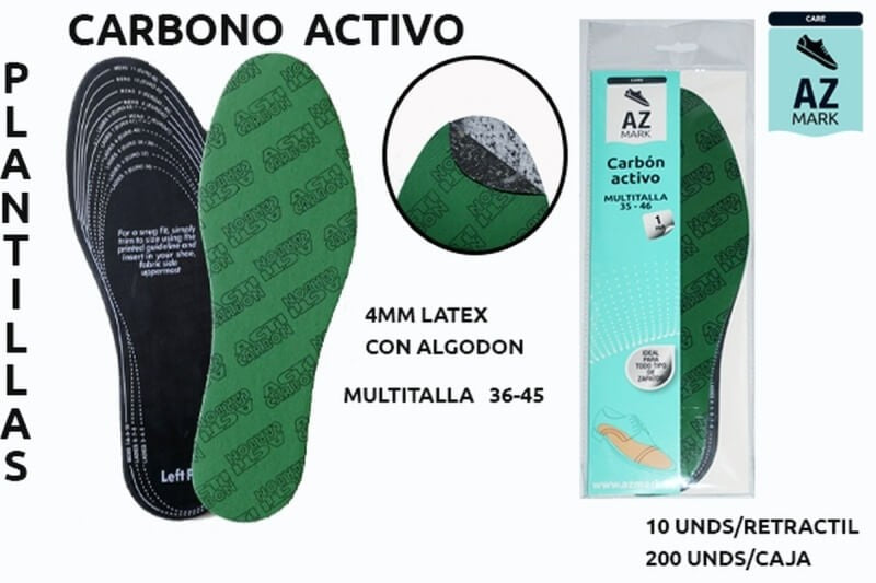 AZ Mark Plantillas Carbón Activo Multitalla 36-45 (1 Unidad) – Comodidad, Higiene y Frescura para tus Pies