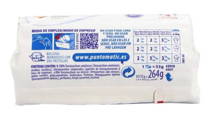 Puntomatic Blanco Puro 8 Pastillas – Detergente en Pastillas para una Ropa Blanca Impecable