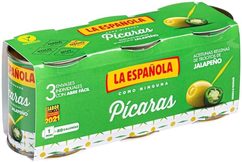 La Española Aceitunas Rellenas De Jalapeños Picaras Peso Neto 3 X 120 gr Peso Escurrido 3 X 50 gr