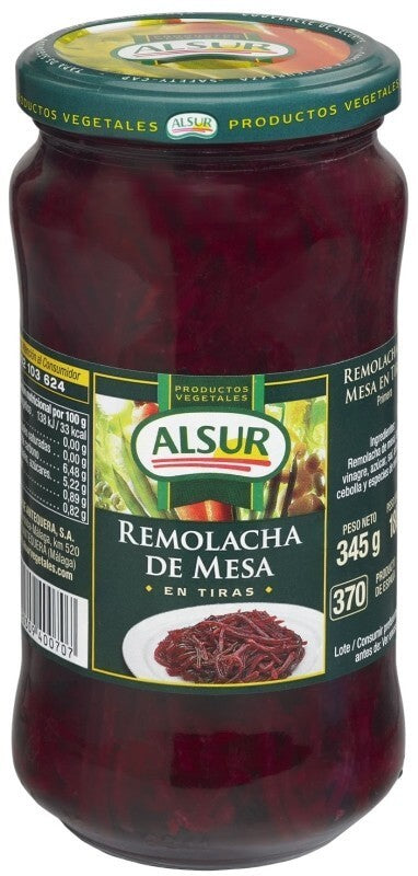 Alsur Remolacha A Tiras Frasco Peso Neto 345 gr Peso Escurrido 180 gr