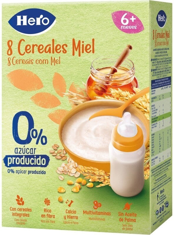 Hero 8 Cereales Miel 340g – Papilla Nutritiva para Bebés de 6+ Meses