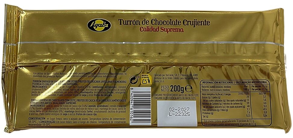Ayala Turrón de Chocolate Crujiente 200 g