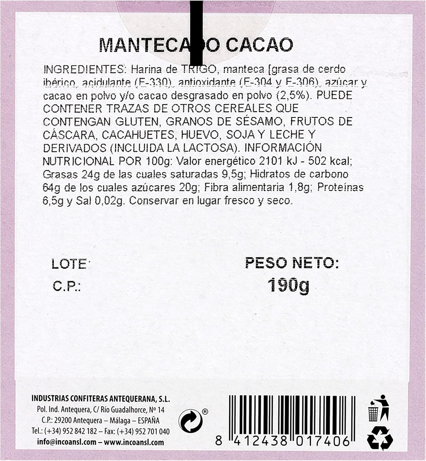La Flor de Antequera Mantecado de Cacao 190g