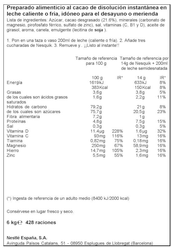 Nesquik Cacao en Polvo 6 Kg