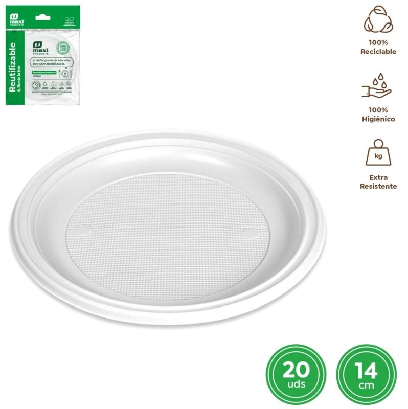 PLATO LLANO MAXI REUT BCO 14CM 20U
