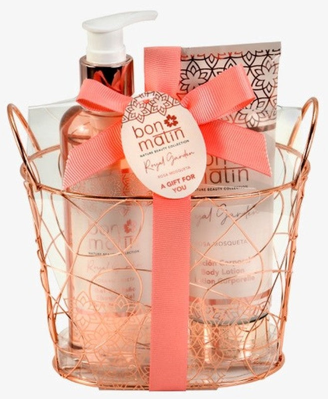 CESTA BON MATIN BAÑO NAT METAL ROSA