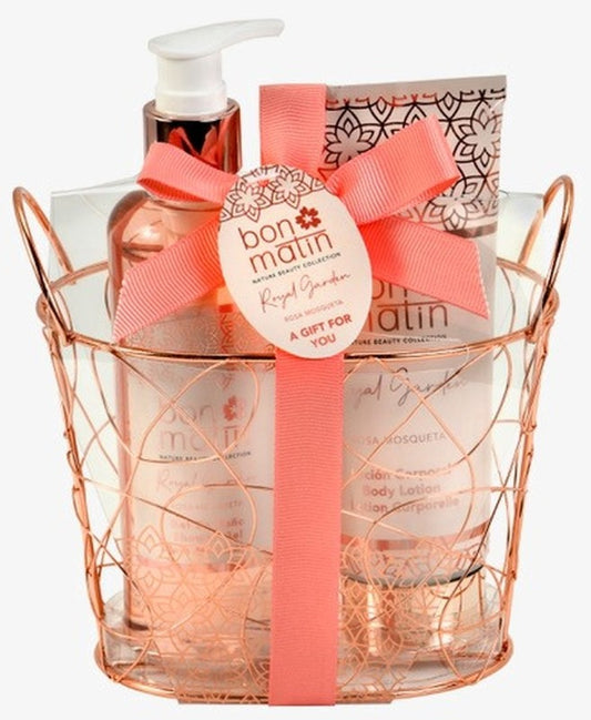 CESTA BON MATIN BAÑO NAT METAL ROSA