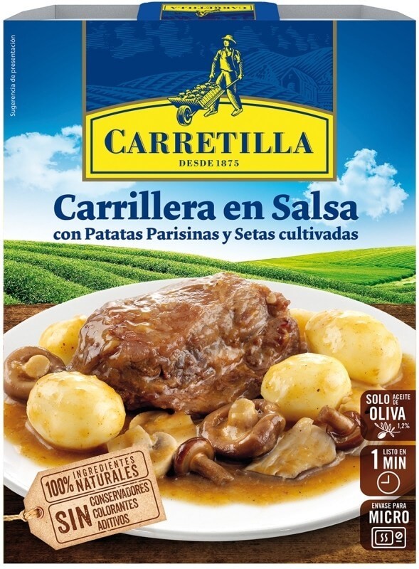 Carretilla Carrillera en Salsa con Patatas Parisinas y Setas Cultivadas 300G – Sabor Casero en 1 Minuto