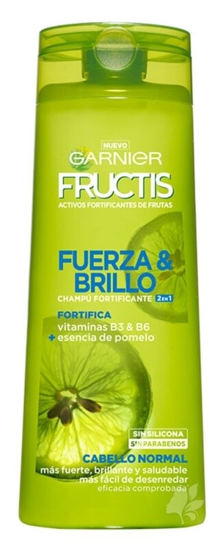 Garnier Fructis Fuerza & Brillo Champú Fortificante 360 ml – Más Fortaleza y Brillo para el Cabello Normal
