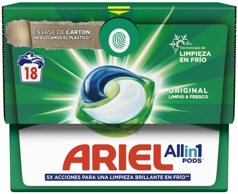 Ariel All in 1 Pods Original 18 Cápsulas - Limpieza Brillante y Frescura en Cada Lavado