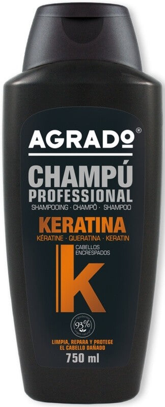 AGRADO Champú Profesional Keratina Cabellos Encrespados 750 ml – Limpieza Profunda, Reparación y Control del Frizz