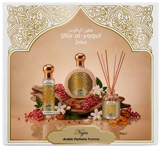 Estuche de perfume para mujer Utūr Al-Yaqut Najm de 3 piezas