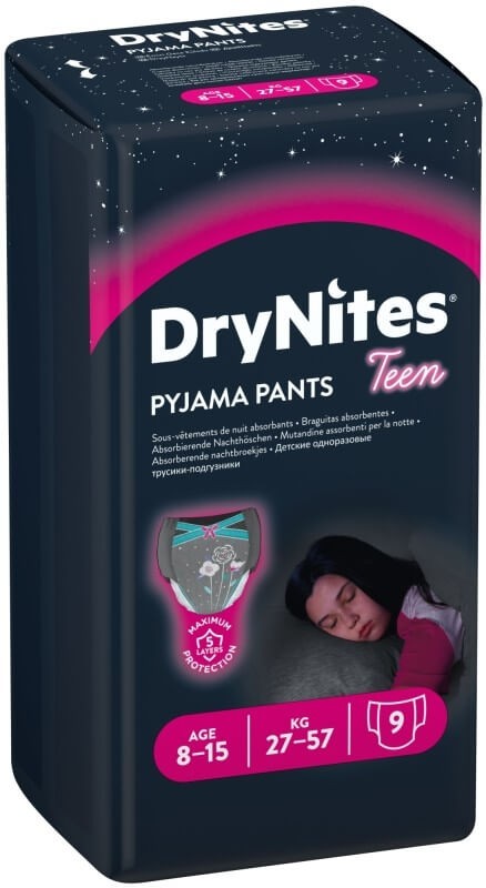 Huggies DryNites Pijama Pants para Niñas 8-15 Años 27-57 kg 9U – Protección Nocturna Discreta