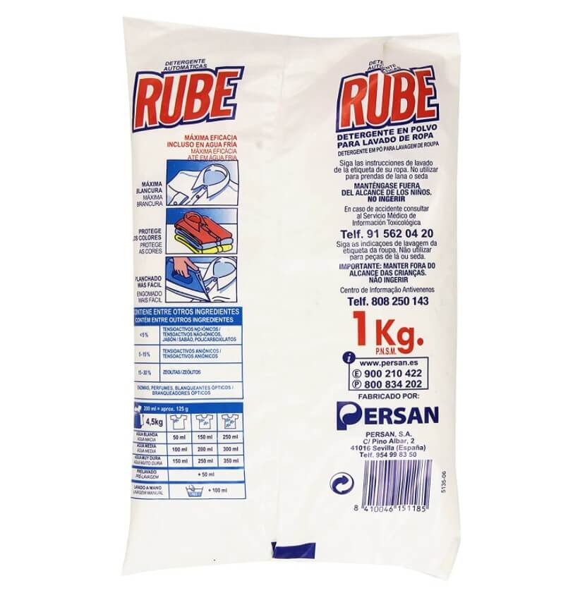 Rube Detergente en Polvo 1 Kg – Potencia Limpiadora para Ropa Impecable en Cada Lavado
