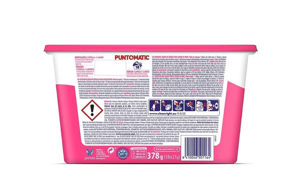 Puntomatic Cápsulas Detergente Ropa Blanca y Color 378 gr