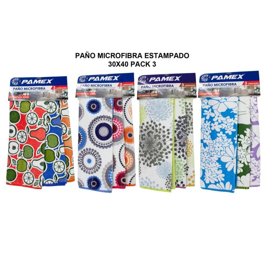 Pamex Paño Microfibra Pack 3 Estampado 30 x 40 CM