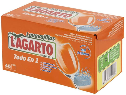 Lagarto Lavavajillas Todo en 1 40 Pastillas - Limpieza Profunda y Brillo en Cada Lavado