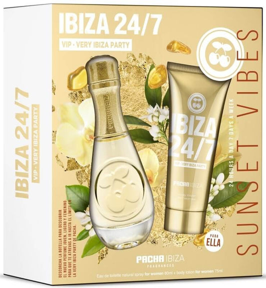 Pacha Ibiza 24/7 Sunset Vibes Estuche Mujer – Eau de Toilette 80 ml + Body Lotion 75 ml para una Experiencia Sensorial Única