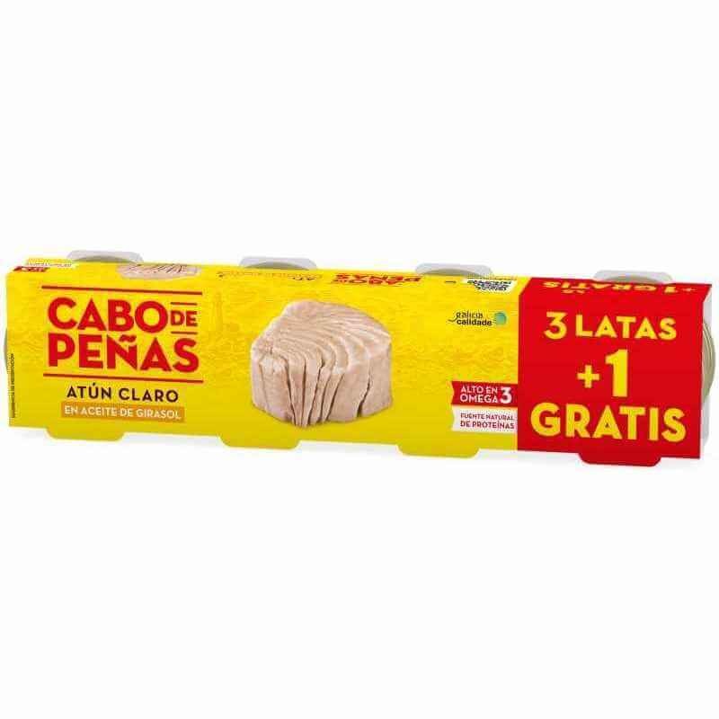Cabo De Peñas Atún Claro Con Aceite Girasol 3 Unidades + 1unidad Peso Neto 340 Gr Peso Escurrido 208 Gr
