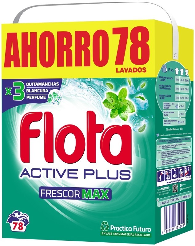 Flota Detergente en Polvo Active Plus Frescor MAX 78D