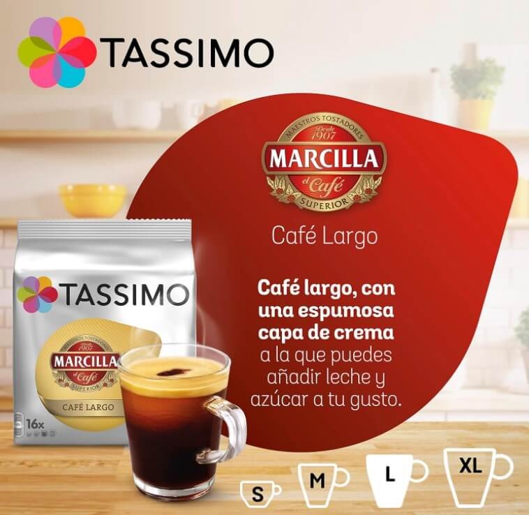 Tassimo Marcilla Café Largo Pack 80 Cápsulas - Café Intenso y Aromático en un Solo Toque