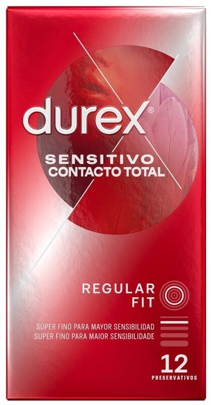Durex Sensitivo Contacto Total Regular Fit 12 Preservativos - Máxima Sensibilidad y Protección