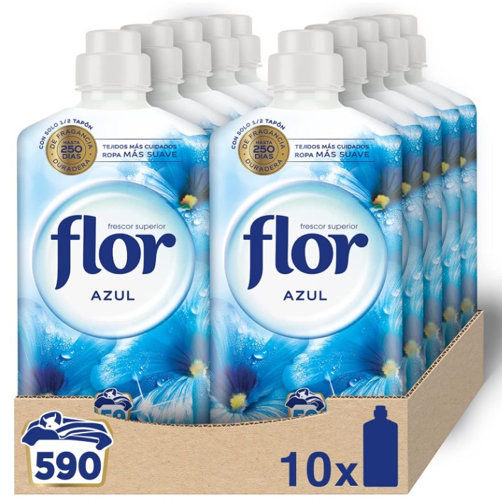 Flor Suavizante Azul Pack de 10 para Ropa 590 Lavados - Frescor y Suavidad en Cada Lavado