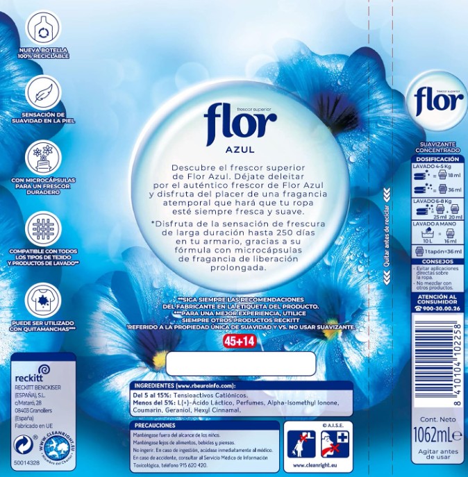 Flor Suavizante Azul Pack de 10 para Ropa 590 Lavados - Frescor y Suavidad en Cada Lavado
