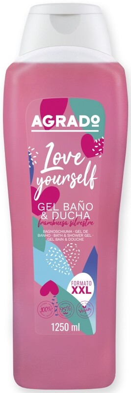 AGRADO Love Yourself Gel de Baño y Ducha Frambuesa Silvestre 1250 ml – Energía Frutal y Cuidado Diario en Formato XXL