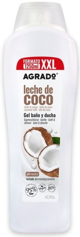 AGRADO Gel de Baño y Ducha Leche de Coco 1250 ml – Hidratación Natural y Aroma Tropical en Formato XXL